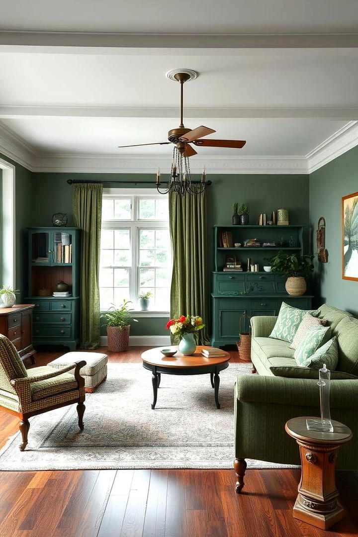 Green Vintage Revival - 30 Forest Green Living Room Ideas