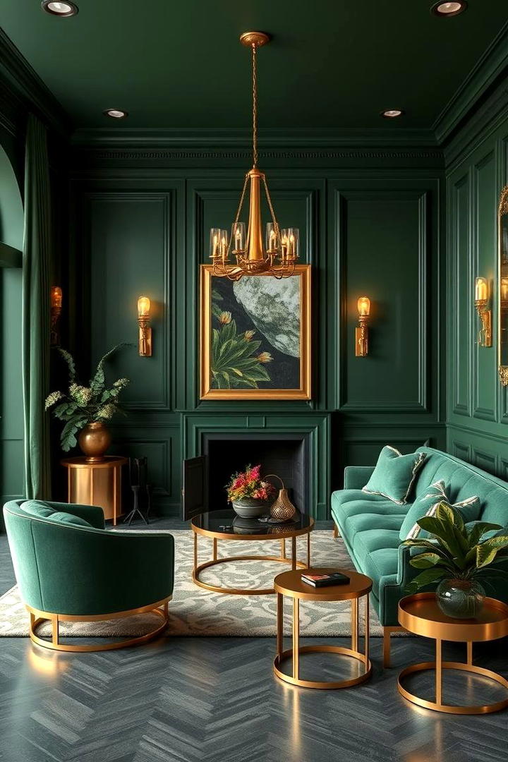 Green and Gold Elegance - 30 Forest Green Living Room Ideas