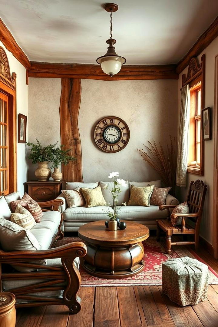 Hand Carved Wooden Accents - 30 Small Rustic Living Room Ideas