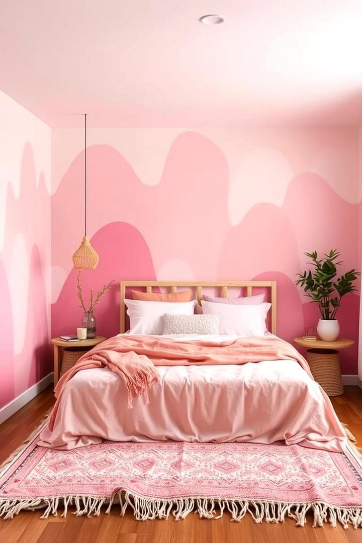 Hand Painted Boho Mural - 30 Pink Boho Bedroom Ideas