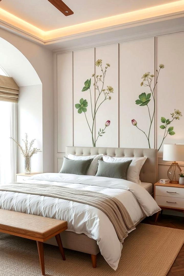 Hand Painted Botanical Panels - 30 Green Panelling Bedroom Ideas