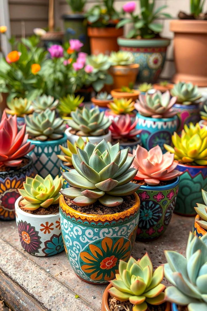 Hand Painted Ceramic Succulent Pots - 30 Outdoor Succulent Container Ideas