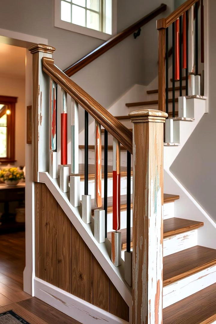 Hand Painted Farmhouse Style - 30 Farmhouse Rustic Stair Railing Ideas