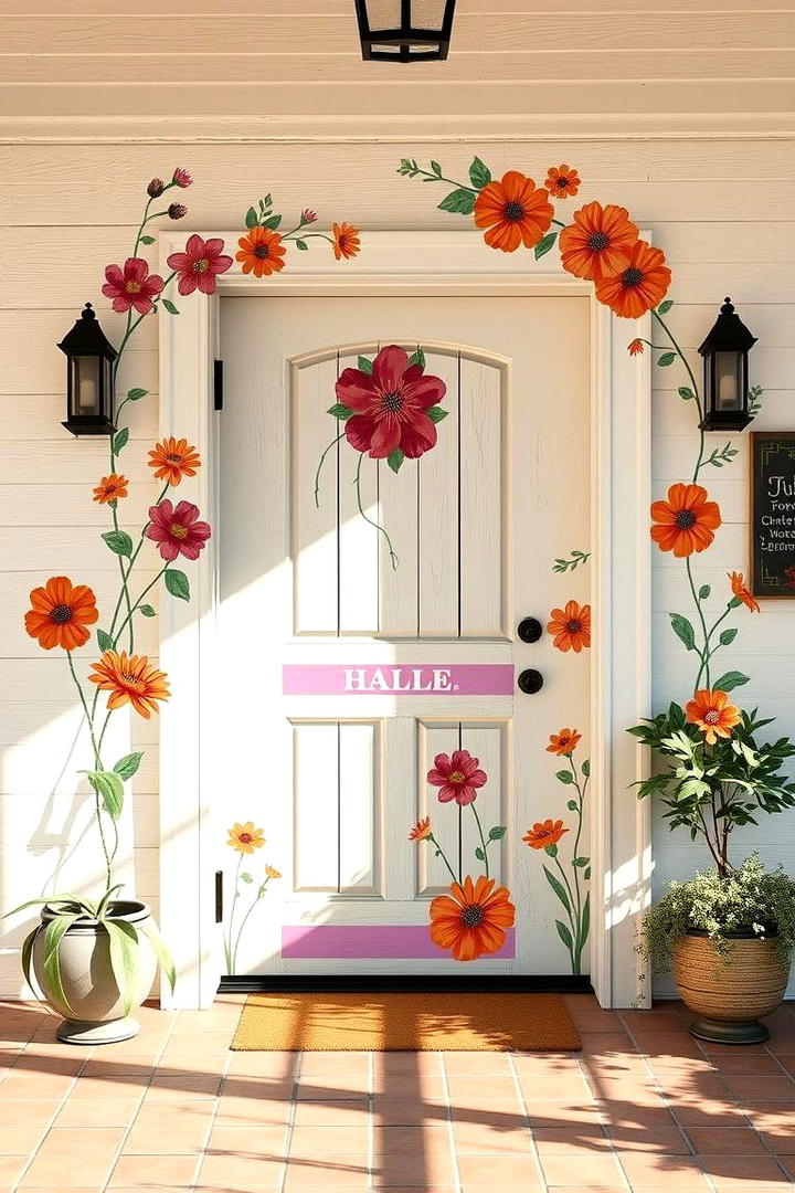 Hand Painted Floral Door Design - 30 Farmhouse Front Door Ideas