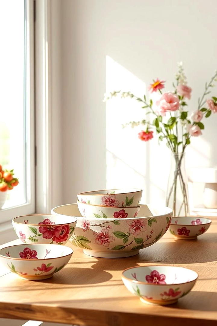 Hand Painted Floral Dough Bowls - 30 Dough Bowl Decor Ideas