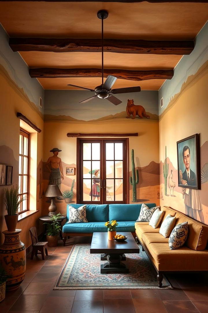 Hand Painted Wall Murals - 30 Mexican Style House Design Ideas