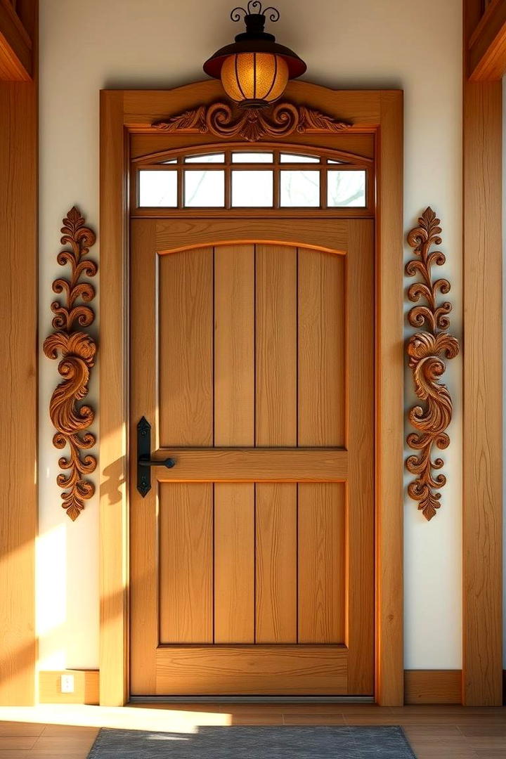 Handcrafted Carved Wooden Door - 30 Farmhouse Front Door Ideas