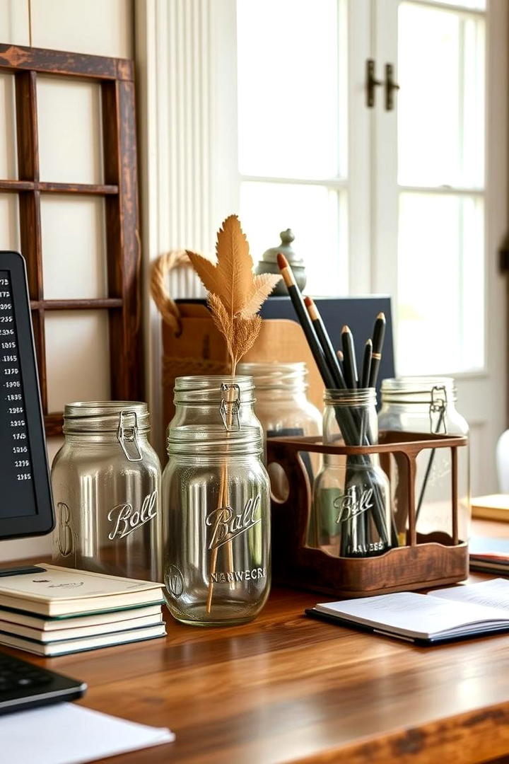 Handcrafted Mason Jar Organizers - 30 Rustic Home Office Ideas