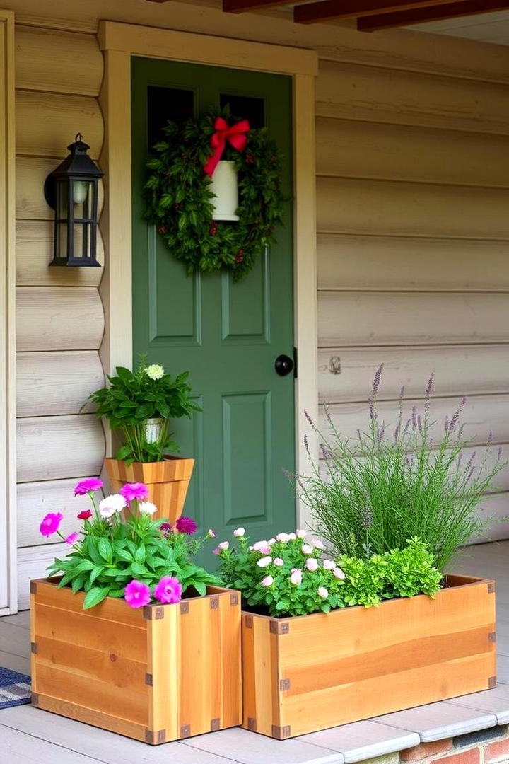 Handcrafted Wooden Planter Arrangements - 30 Rustic Front Porch Ideas