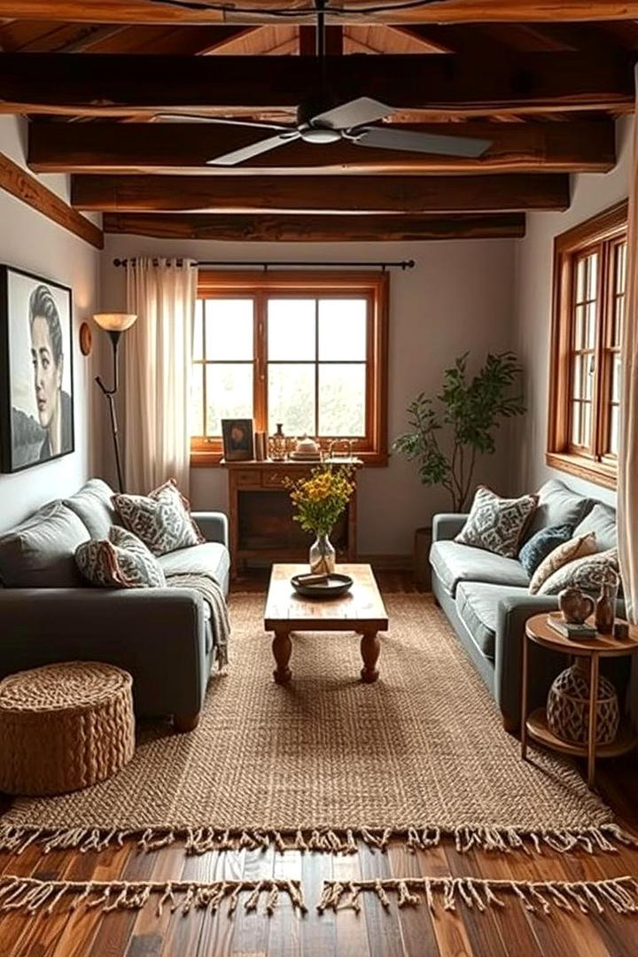 Handcrafted Woven Area Rug - 30 Small Rustic Living Room Ideas