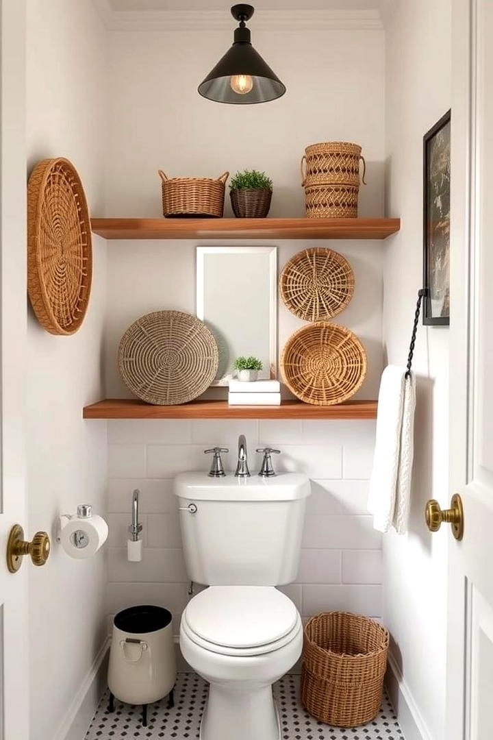 Handcrafted Woven Baskets Shelf - 30 Small Bathroom Shelving Ideas