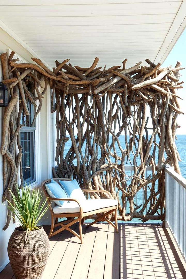 Hanging Driftwood Accents - 30 Balcony Privacy Ideas