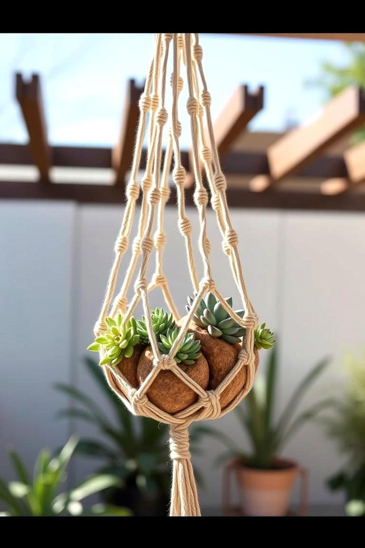 Hanging Macrame Succulent Holder - 30 Outdoor Succulent Container Ideas