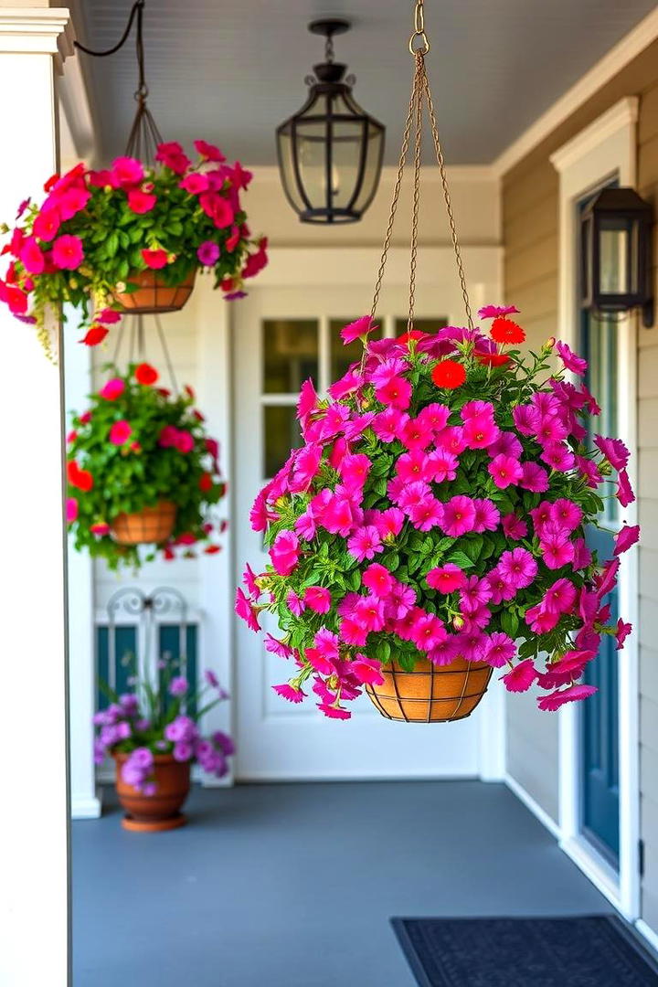 Hanging Planters with Vibrant Blooms - 30 Southern Front Porch Ideas