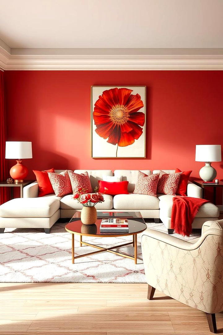 Harmonious Red and Neutral Blend - 30 Red Living Room Ideas