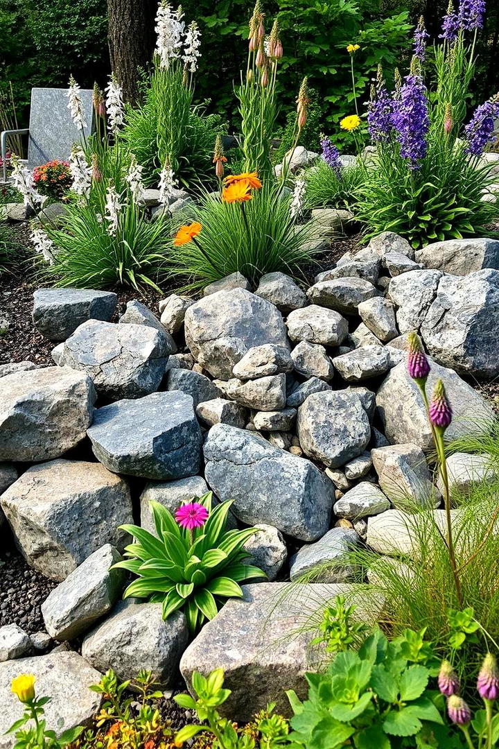 Harmonious Rock and Native Plants - 30 Black River Rock Landscaping Ideas