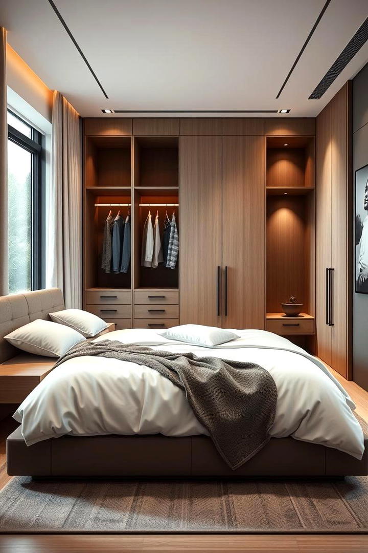 Hidden Wardrobe System - 30 Built-in Wardrobe Ideas Around a Bed