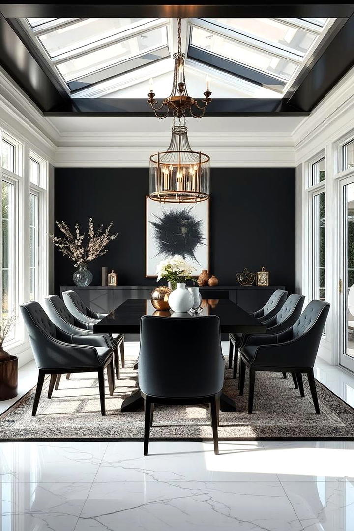 High Contrast Elegant Dining - 30 Sunroom Dining Room Ideas