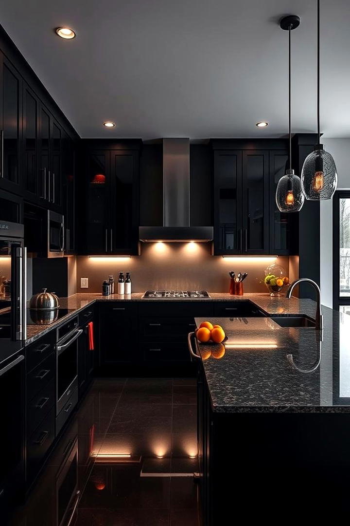 High Contrast U Shaped Kitchen with Bold Finishes - 30 U Shaped Kitchen Ideas