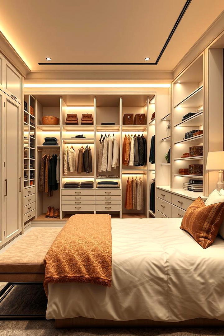 High End Boutique Wardrobe - 30 Built-in Wardrobe Ideas Around a Bed