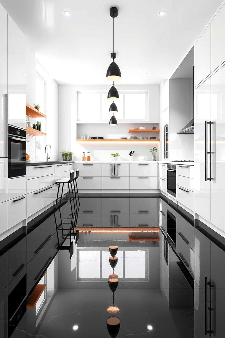 High Gloss Black Resin Finish - 30 Black Floor Kitchen Ideas