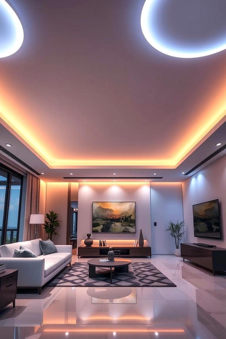 High Tech Smart Illumination - 30 Living Room Ceiling Lighting Ideas