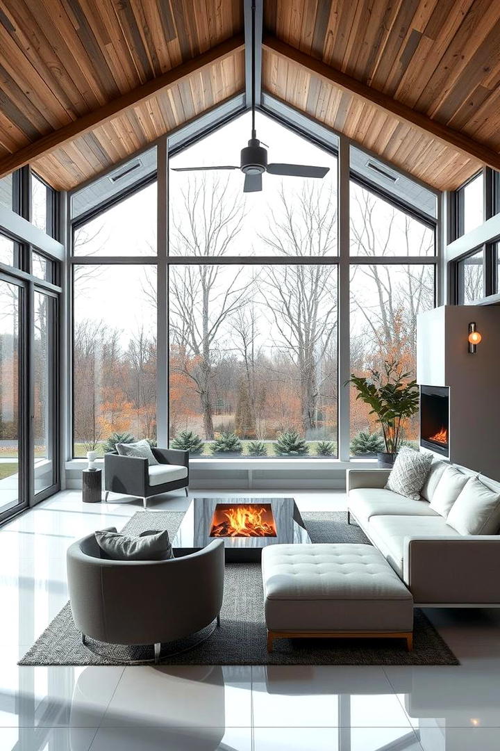 High Tech Sunroom with Modern Fireplace Integration - 30 Sunroom With Fireplace