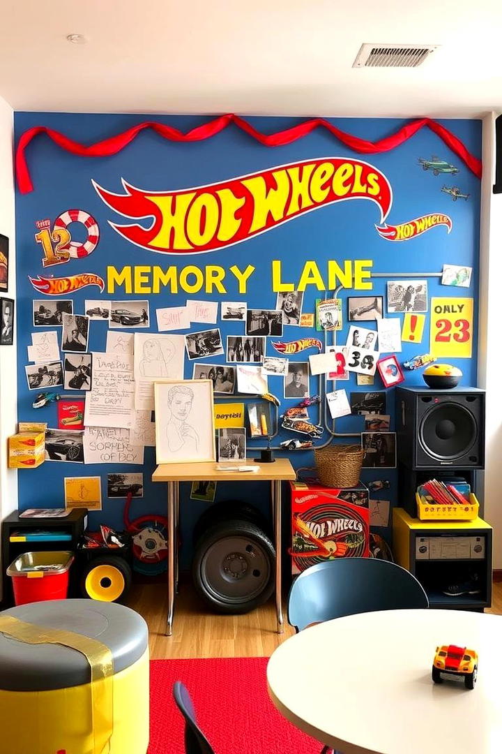 Hot Wheels Memory Lane Wall - 30 Hot Wheels Birthday Party Ideas