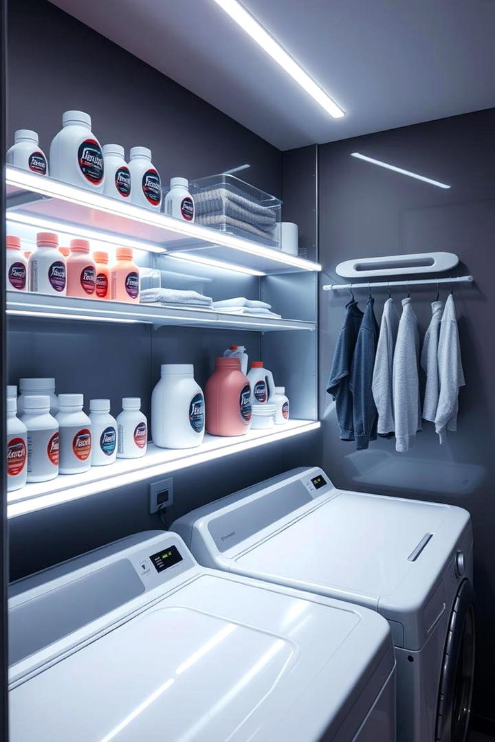 Illuminated LED Laundry Shelves - 30 Laundry Room Shelf Ideas