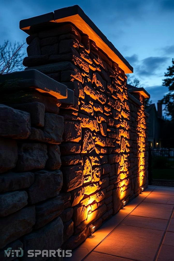 Illuminated Stone Feature Wall - 30 Stone Wall Ideas