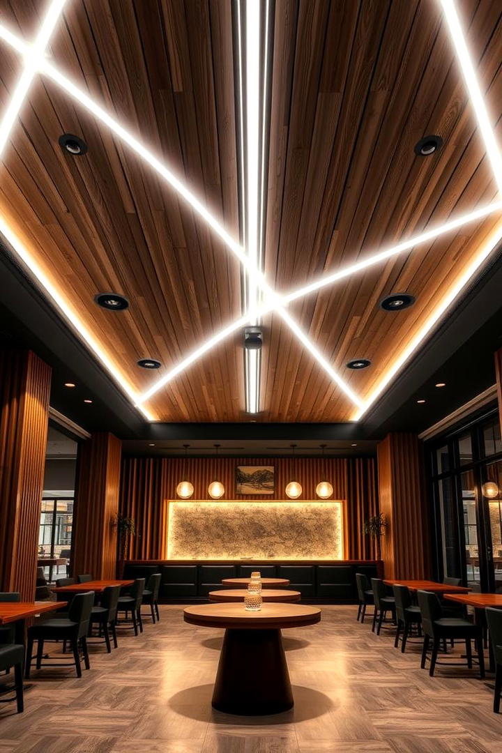 Illuminated Wood Slat Ceiling with LED - 30 Wood Slat Ceiling Ideas