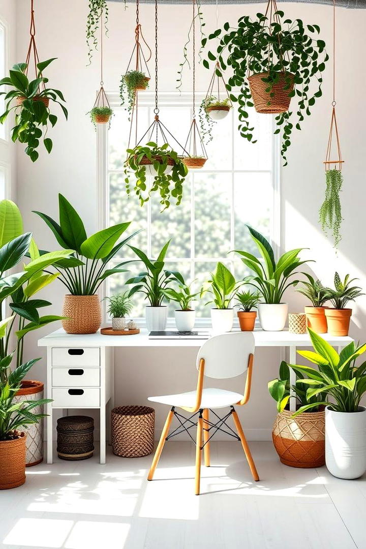 Indoor Garden Workspace - 30 Bohemian Home Office Ideas