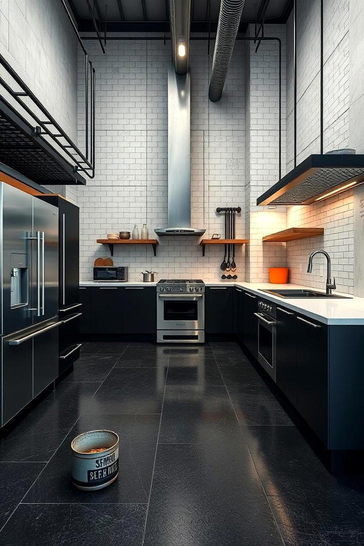 Industrial Black Concrete Slabs - 30 Black Floor Kitchen Ideas