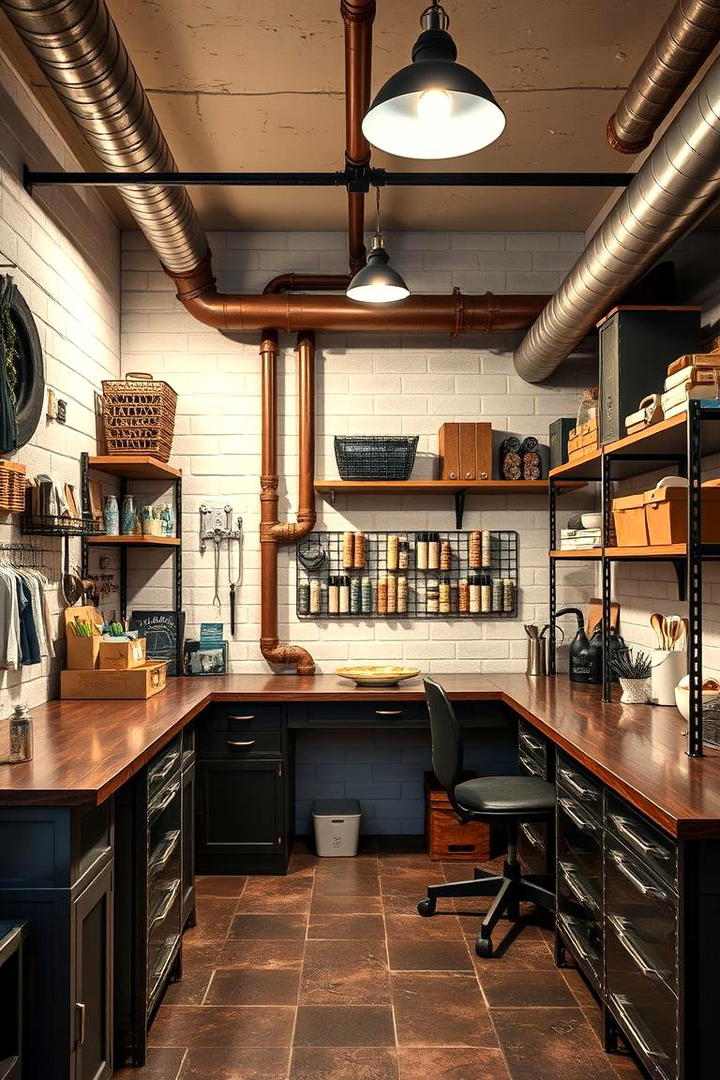 Industrial Chic Craft Area - 30 Craft Room Ideas