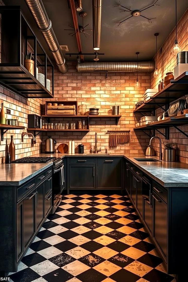 Industrial Chic Kitchen - 30 Kitchens With Checkered Floors