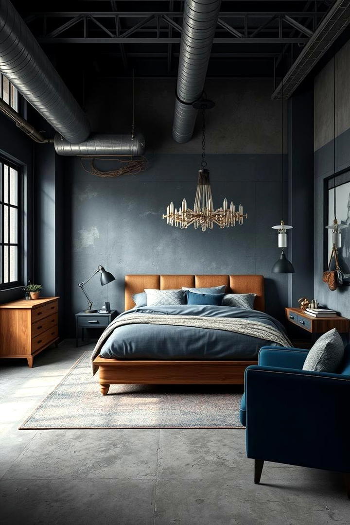 Industrial Edge Bedroom - 30 Blue and Grey Bedroom Ideas