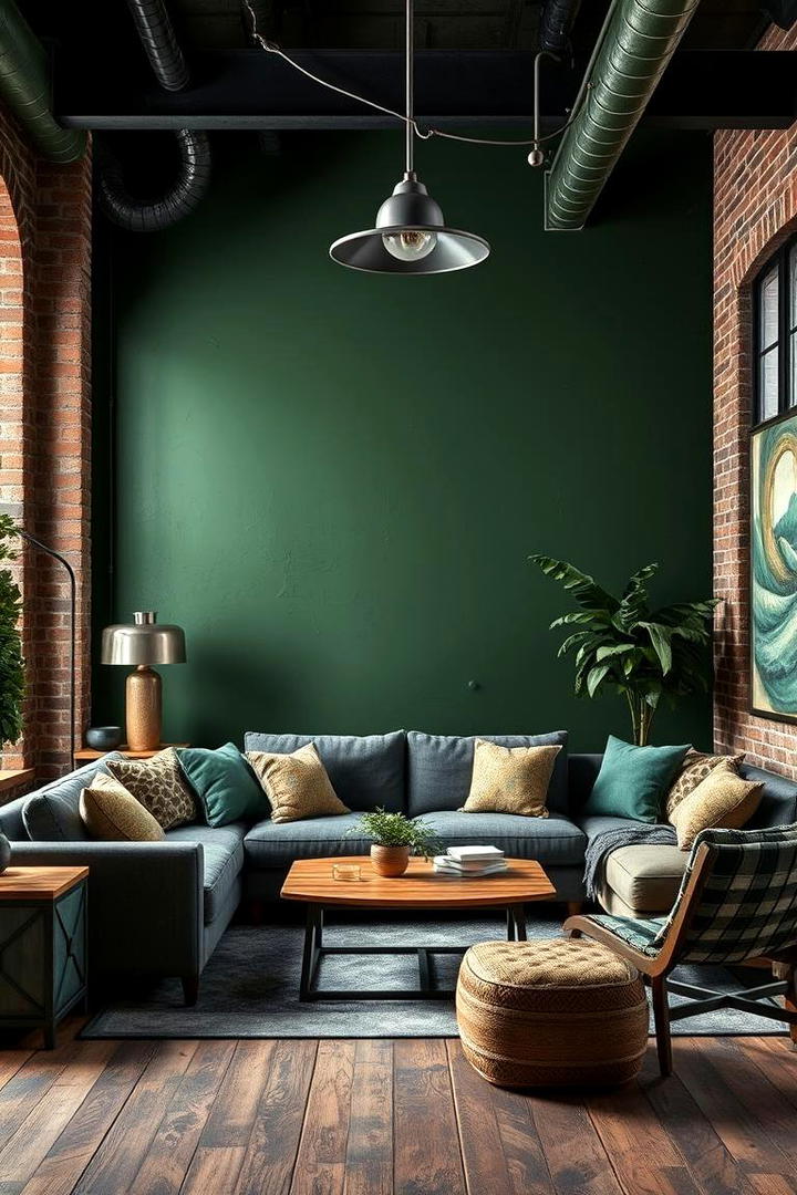 Industrial Green Fusion - 30 Forest Green Living Room Ideas