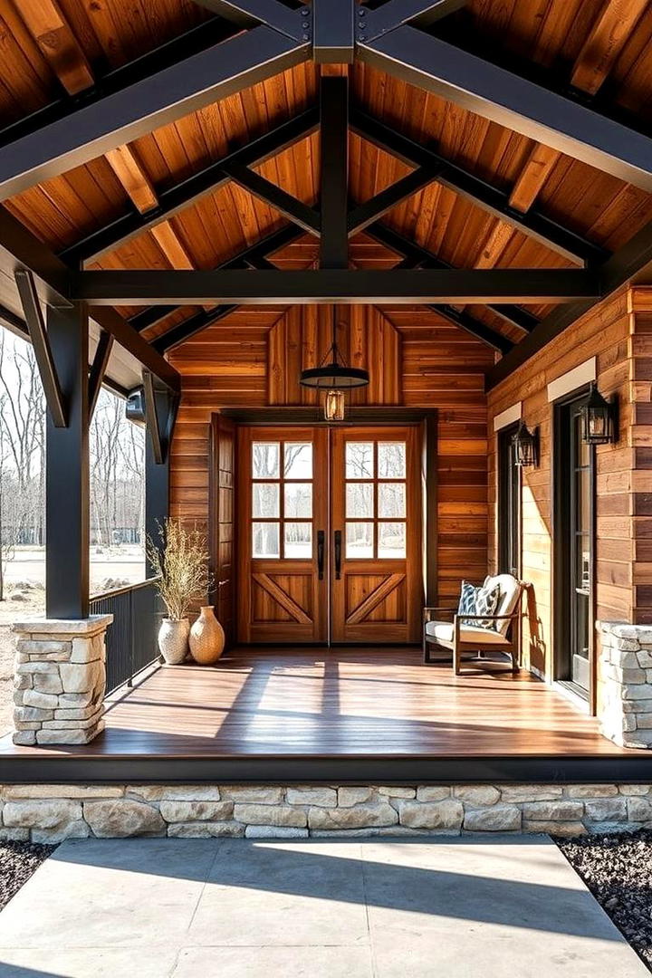 Industrial Metal Accents - 30 Barndominium Front Porch Ideas