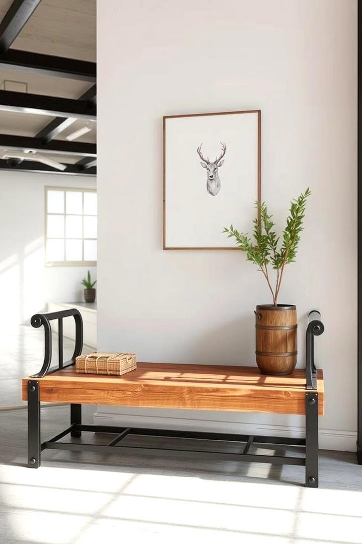 Industrial Metal and Wood Bench - 30 Entryway Bench Ideas