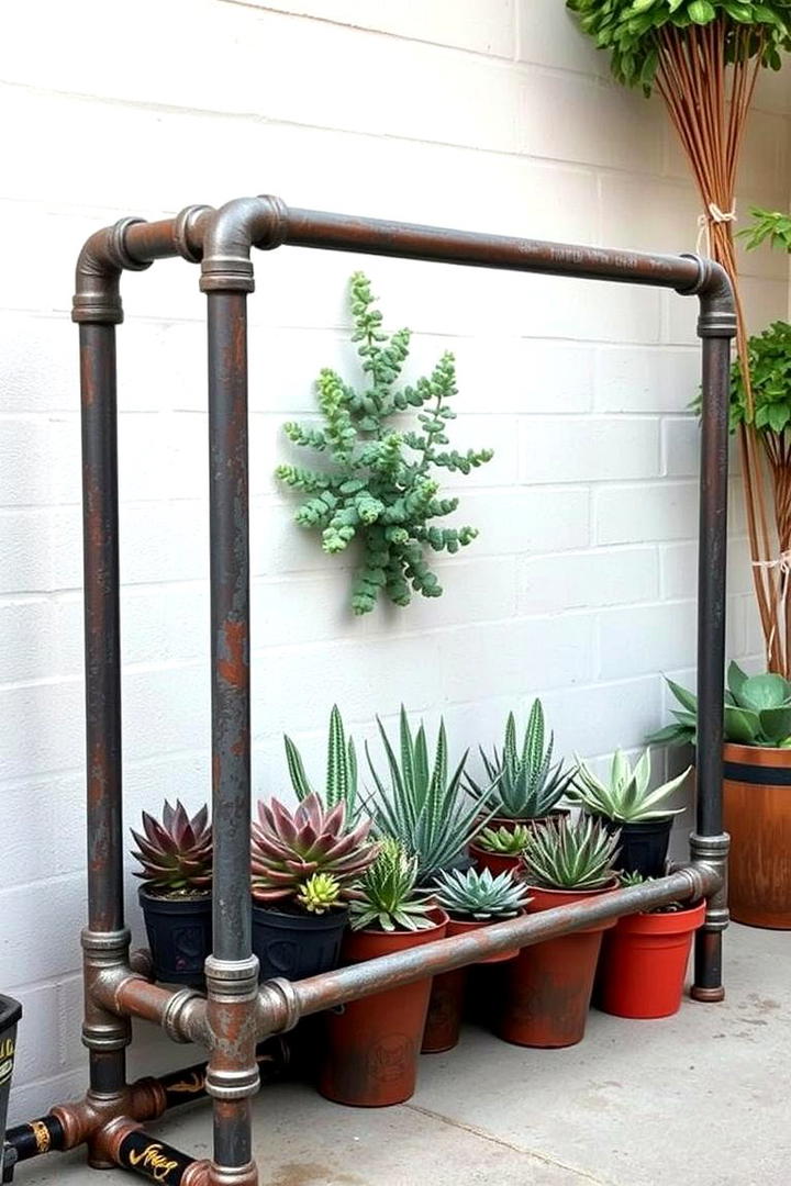 Industrial Pipe Succulent Frame - 30 Outdoor Succulent Container Ideas