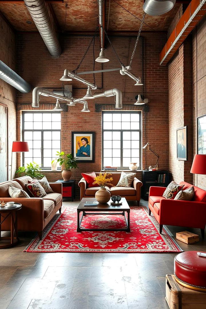 Industrial Red Decor Accents - 30 Red Living Room Ideas