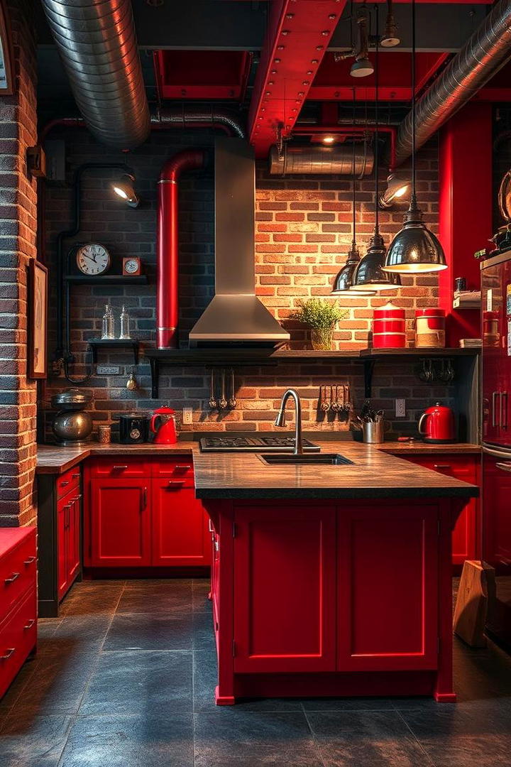 Industrial Red Kitchen Vibe - 30 Red Kitchens