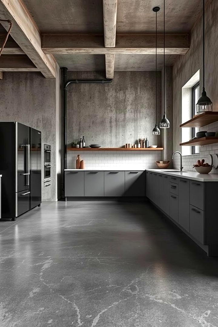 Industrial Style Concrete - 30 Concrete Floor Kitchen Ideas