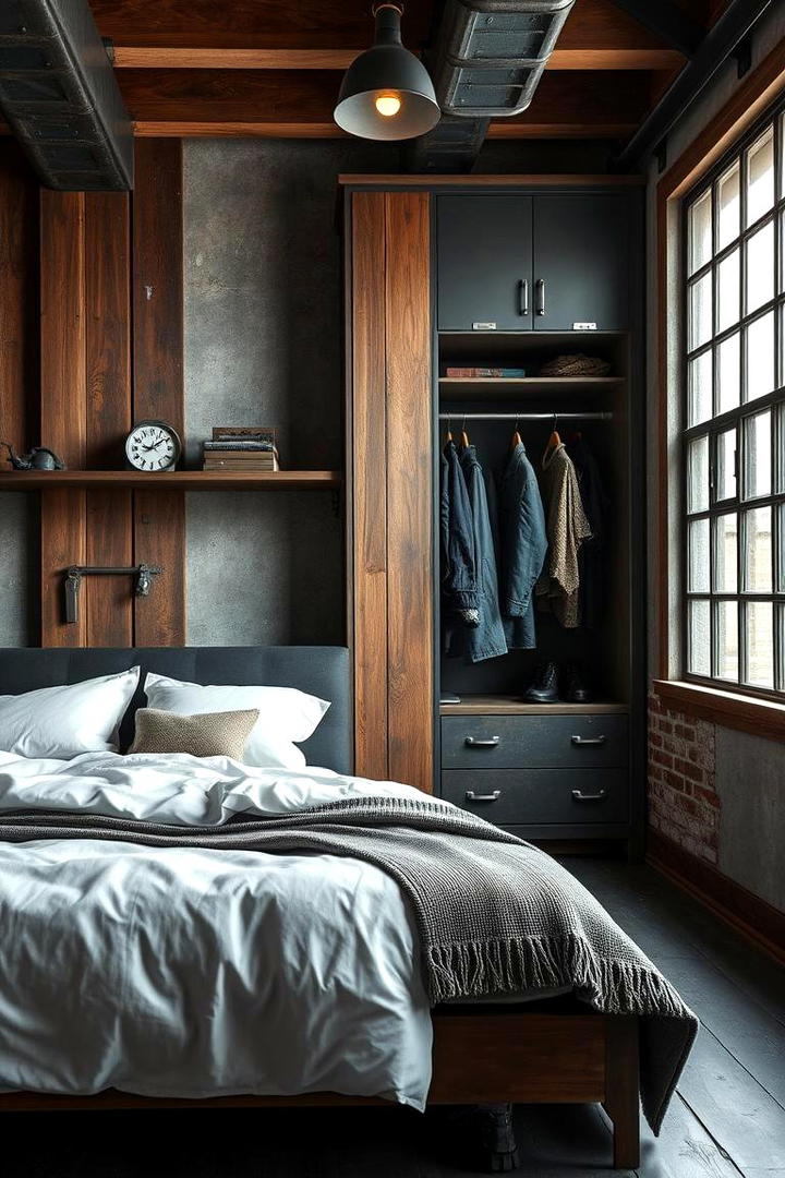 Industrial Style Wardrobe Integration - 30 Built-in Wardrobe Ideas Around a Bed