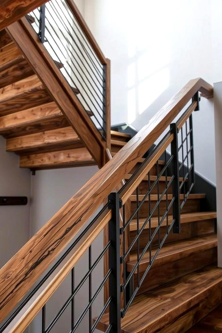 Industrial Style Wood Railing - 30 Wood Stair Railing Ideas