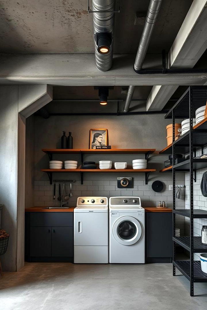 Industrial Style with Exposed Beams - 30 basement laundry room ideas