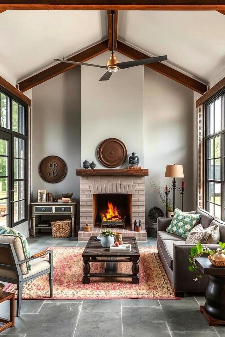 Industrial Sunroom with Retro Fireplace Flair - 30 Sunroom With Fireplace