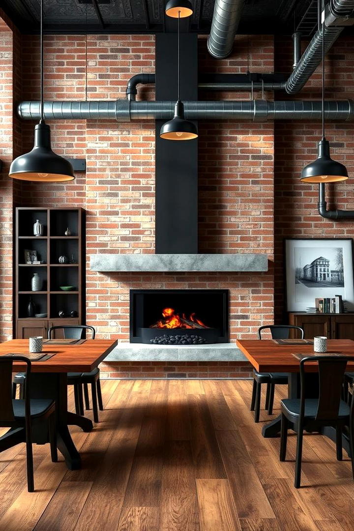 Industrial Urban Edge - 30 Dining Room With Fireplace