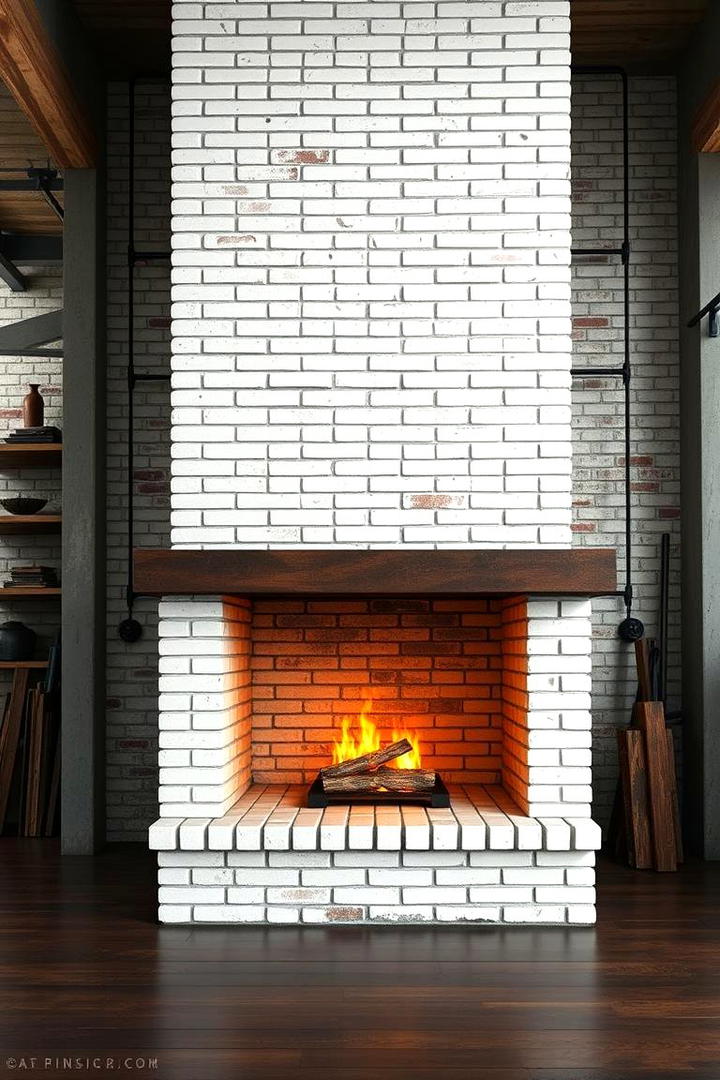 Industrial White Brick Statement - 30 White Brick Fireplace Ideas