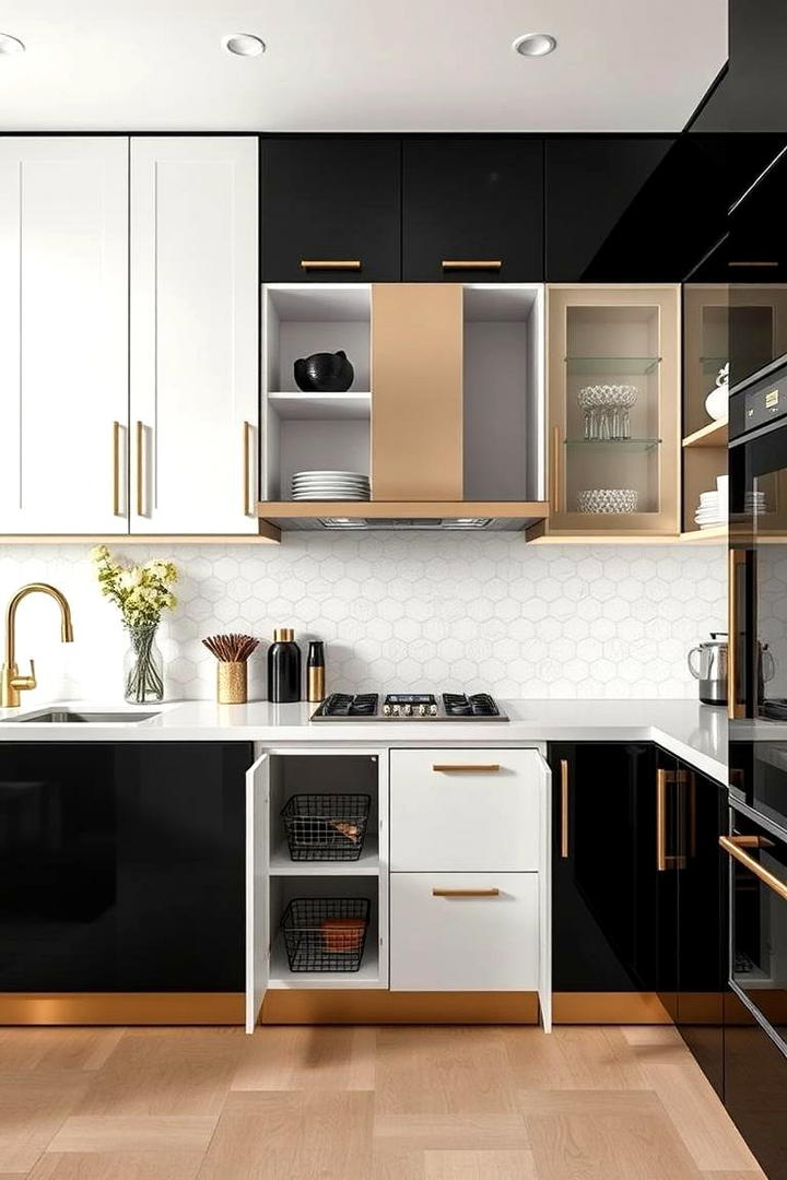 Innovative Storage Solutions - 30 black white and gold kitchen ideas